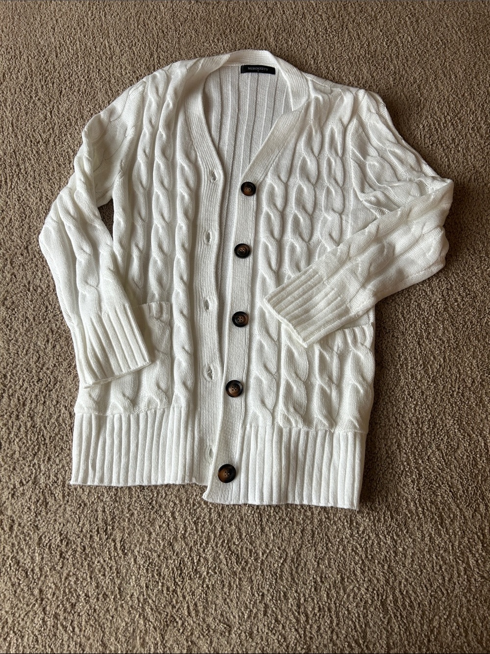 Cream Cable Knit Button-Up Cardigan